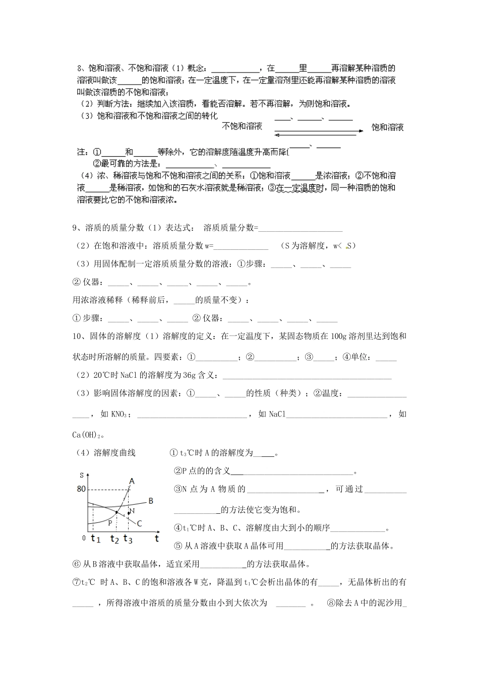 九年级化学下册 第6章 溶解现象复习(新版)沪教版试卷_第2页