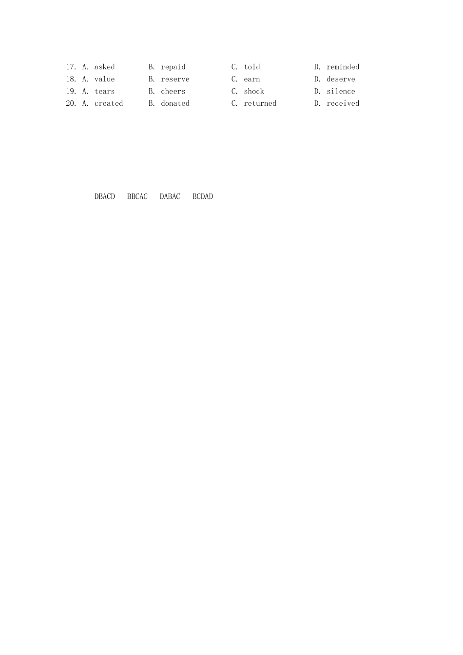 四川省高三英语二轮复习 专题训练 完形填空(26)试卷_第2页