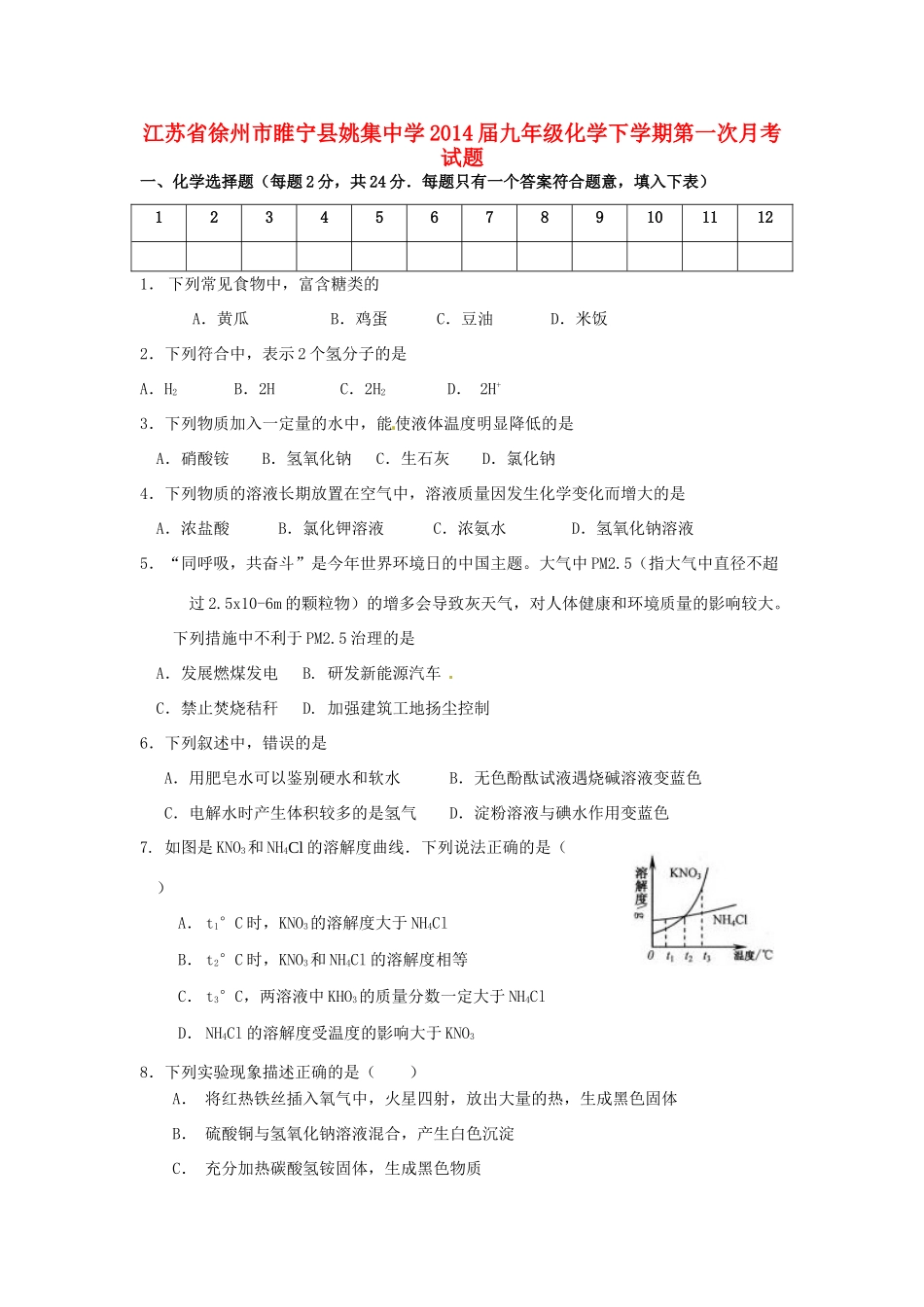 九年级化学下学期第一次月考试卷_第1页