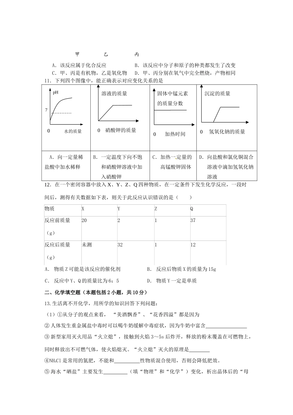 九年级化学下学期第一次月考试卷_第3页