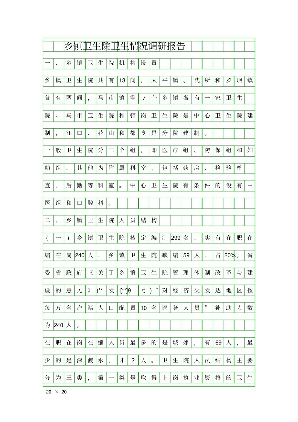 乡镇卫生院卫生情况调研报告精品工作报告_第1页