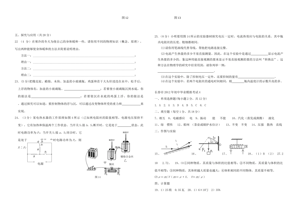 中考物理模拟考试卷(4)人教新课标版试卷_第3页