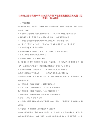 九年级历史下学期质量检测试卷 新人教版试卷