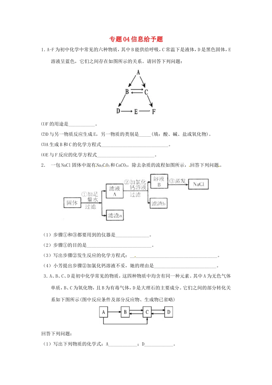 决胜中考化学压轴题揭秘 专题04 信息给予题(预测题，无答案) 试题_第1页