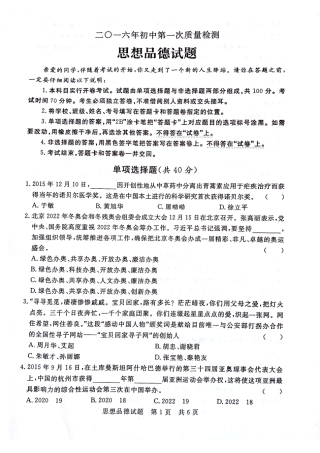 九年级政治下学期第一次质量检测试卷(pdf)试卷