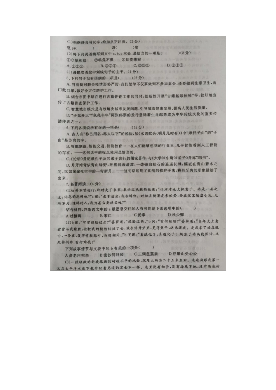 中考语文适应性模拟考试试卷试卷_第2页