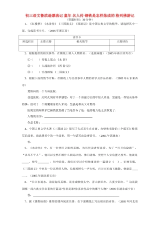名人传 钢铁是怎样炼成的 格列佛游记试卷