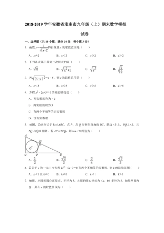 安徽省淮南市九年级数学上学期期末模拟试卷(pdf)试卷
