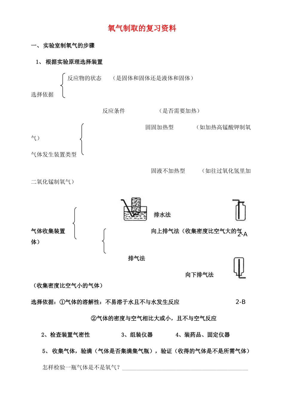 九年级化学上册 制取氧气复习资料  人教新课标版试卷_第1页