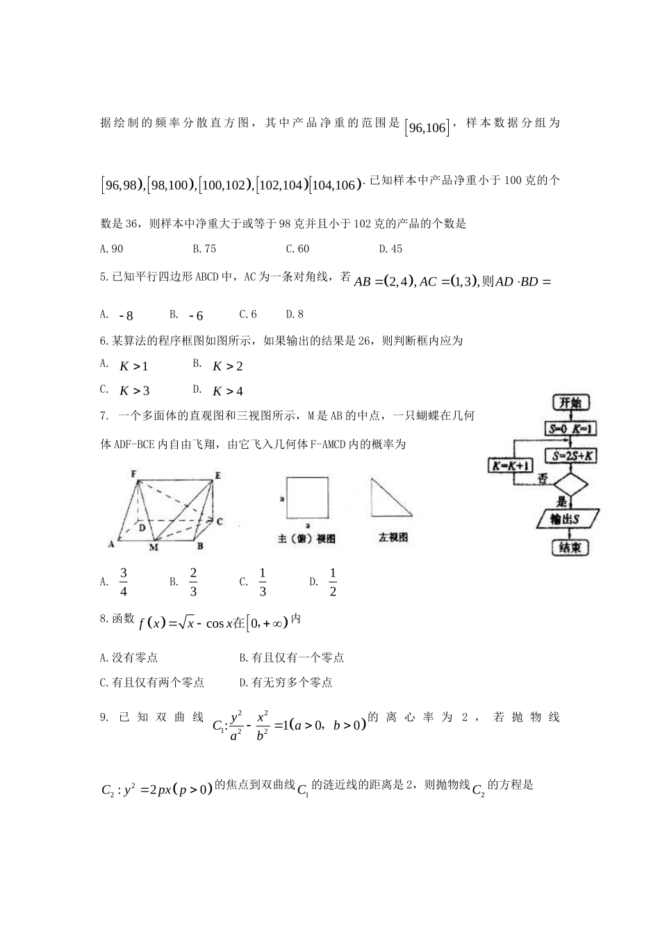 山东省山师附中高三数学第五次模拟考试试卷 理 新人教A版试卷_第2页