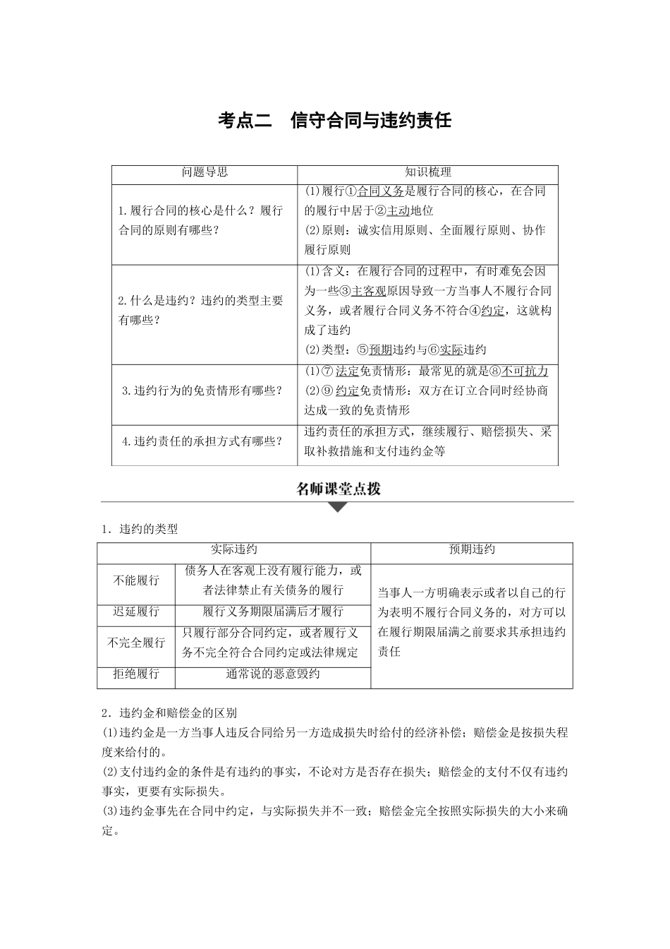 （浙江专用）高考政治二轮复习 专题二十二 信守合同与违约 考点二 信守合同与违约责任试题-人教版高三全册政治试题_第1页