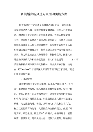 乡镇婚育新风进万家活动实施方案
