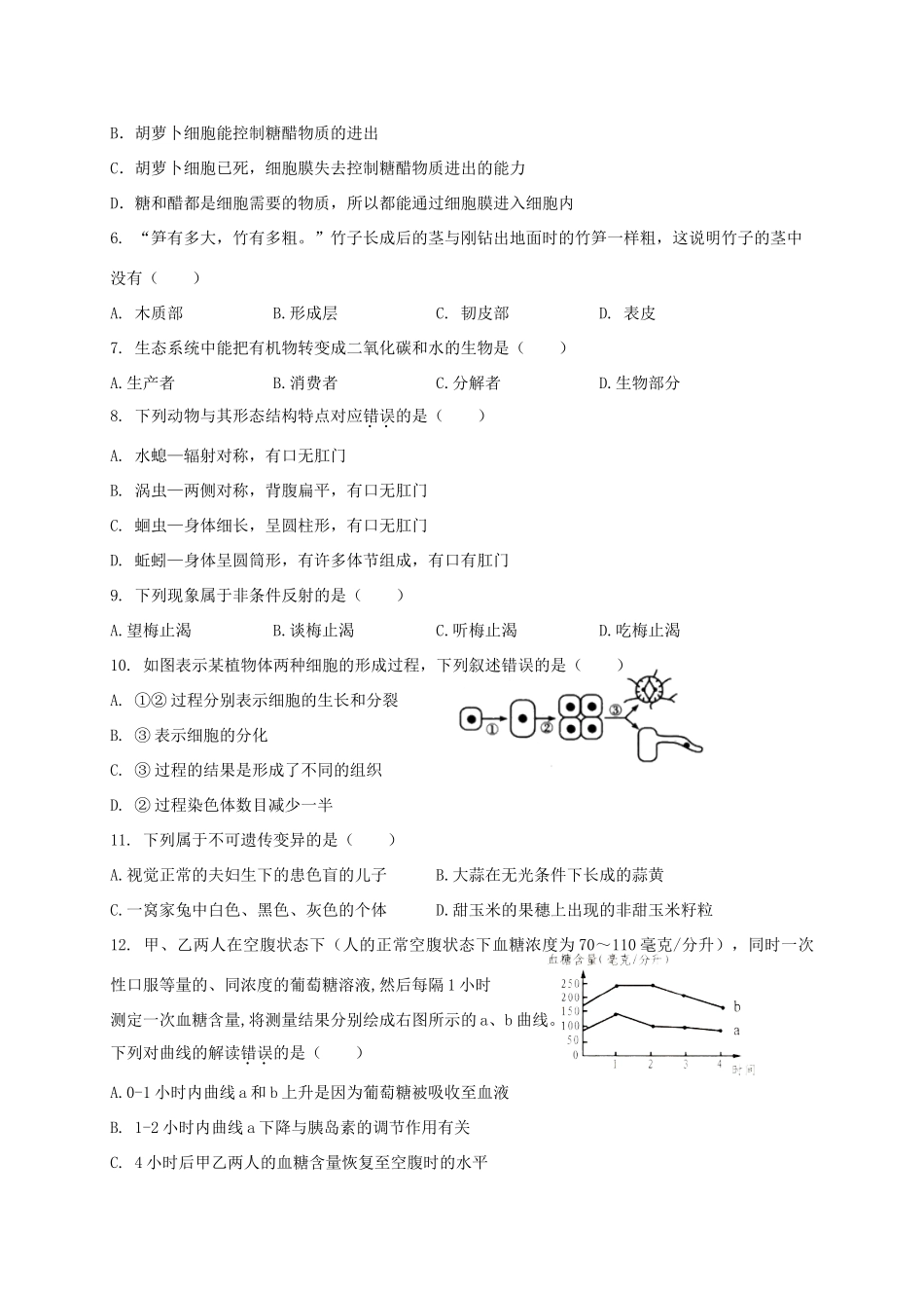 山东省淄博市桓台县九年级生物第一次模拟考试试卷_第2页