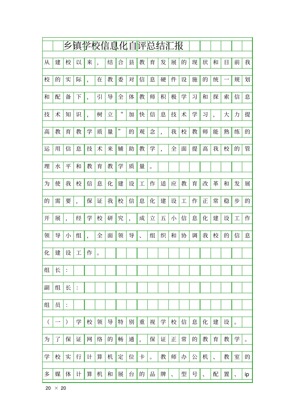 乡镇学校信息化自评总结汇报精品工作报告_第1页