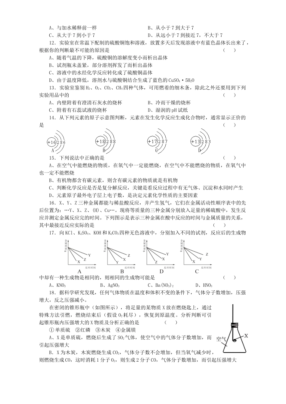 初中化学毕业模拟试卷 新课标 人教版 试题_第2页