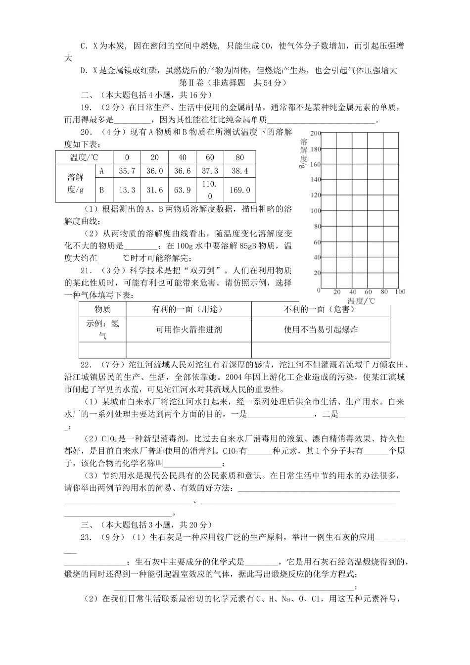 初中化学毕业模拟试卷 新课标 人教版 试题_第3页