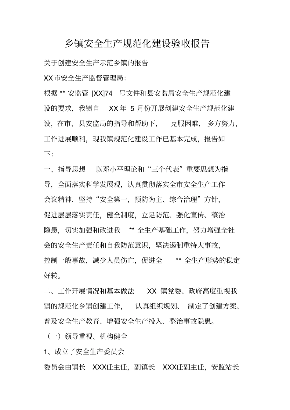 乡镇安全生产规范化建设验收报告_第1页