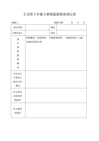 乡镇安全生产隐患排查登记表和检查表