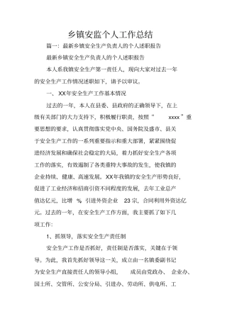 乡镇安监个人工作总结