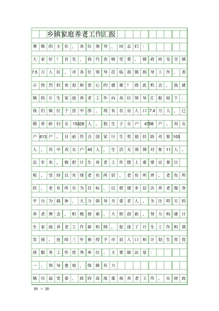 乡镇家庭养老工作汇报精品工作报告