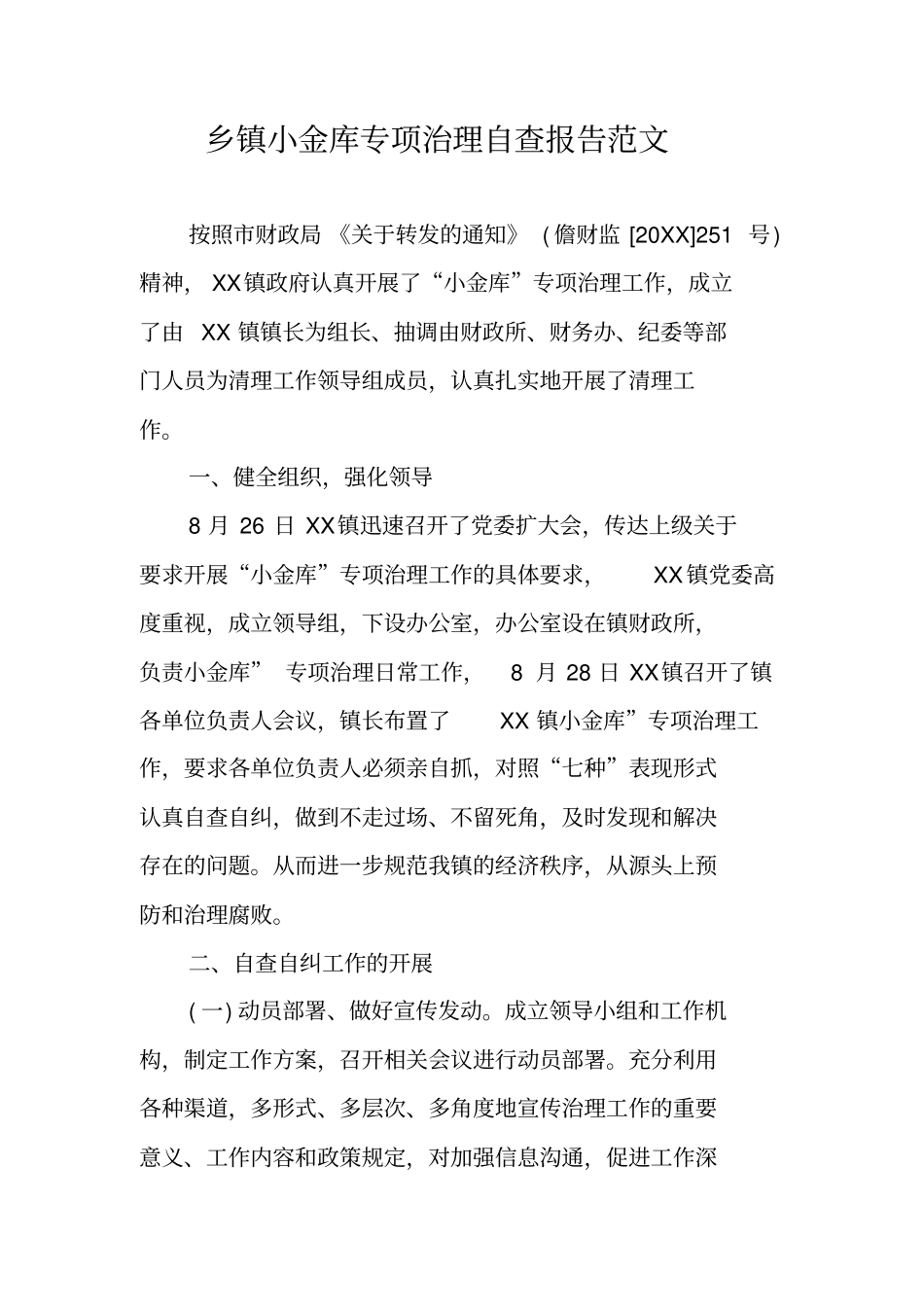 乡镇小金库专项治理自查报告范文_第1页