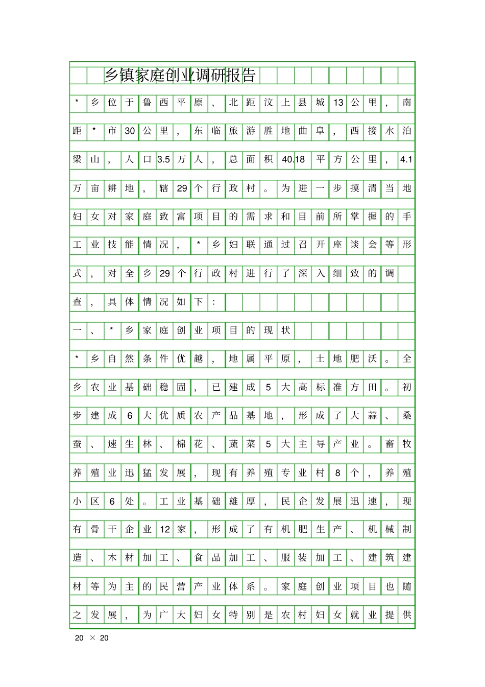乡镇家庭创业调研报告精品工作报告_第1页