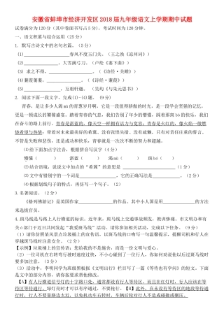 安徽省蚌埠市经济开发区九年级语文上学期期中试卷 新人教版试卷