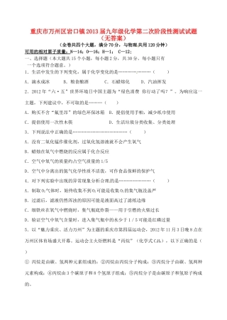九年级化学第二次阶段性测试试卷试卷