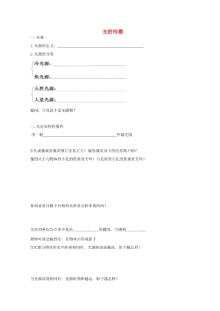 中考物理冲刺复习 光现象 专题1 光的传播训练试卷