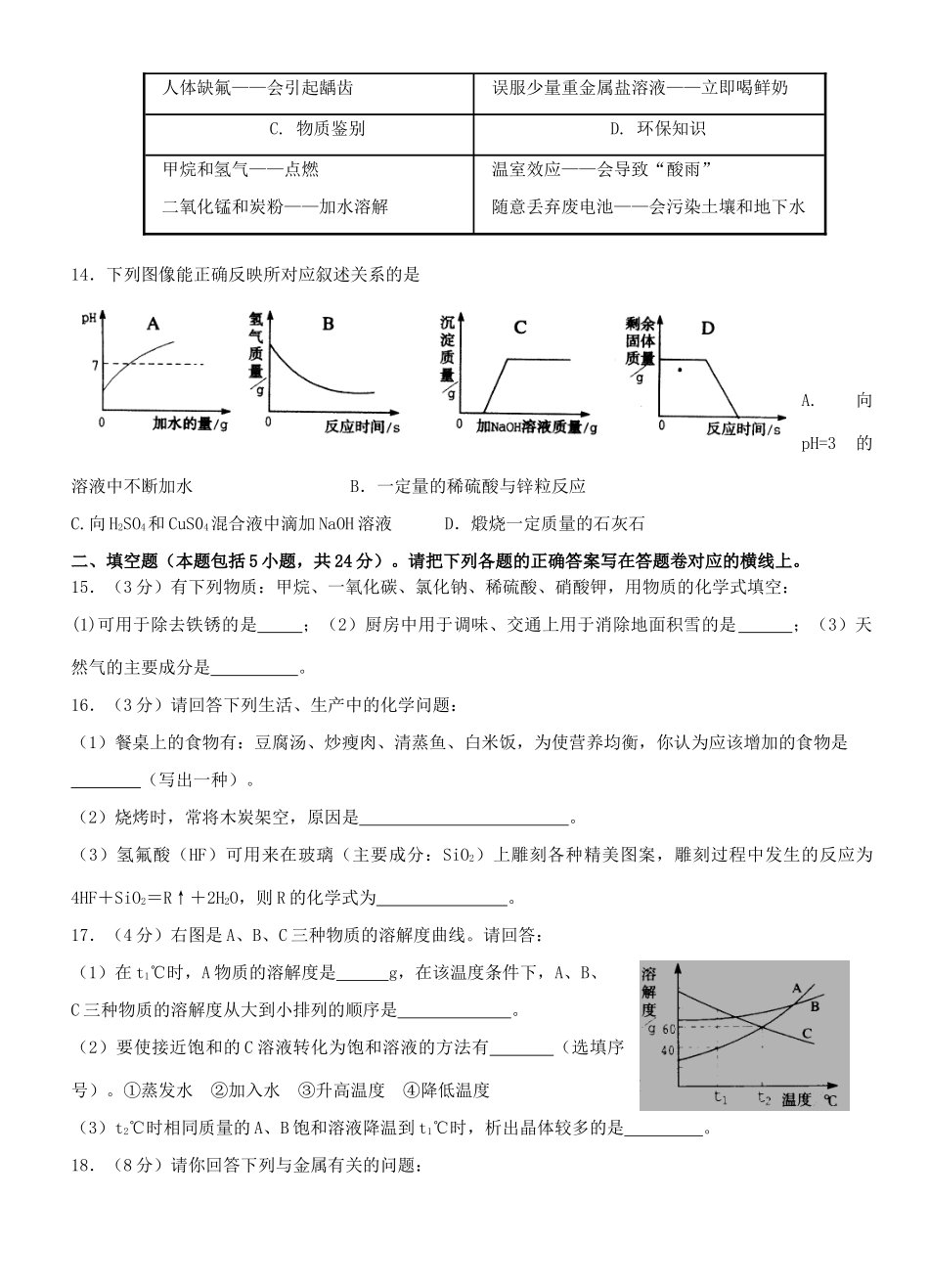 化学模拟考试卷 试题_第3页