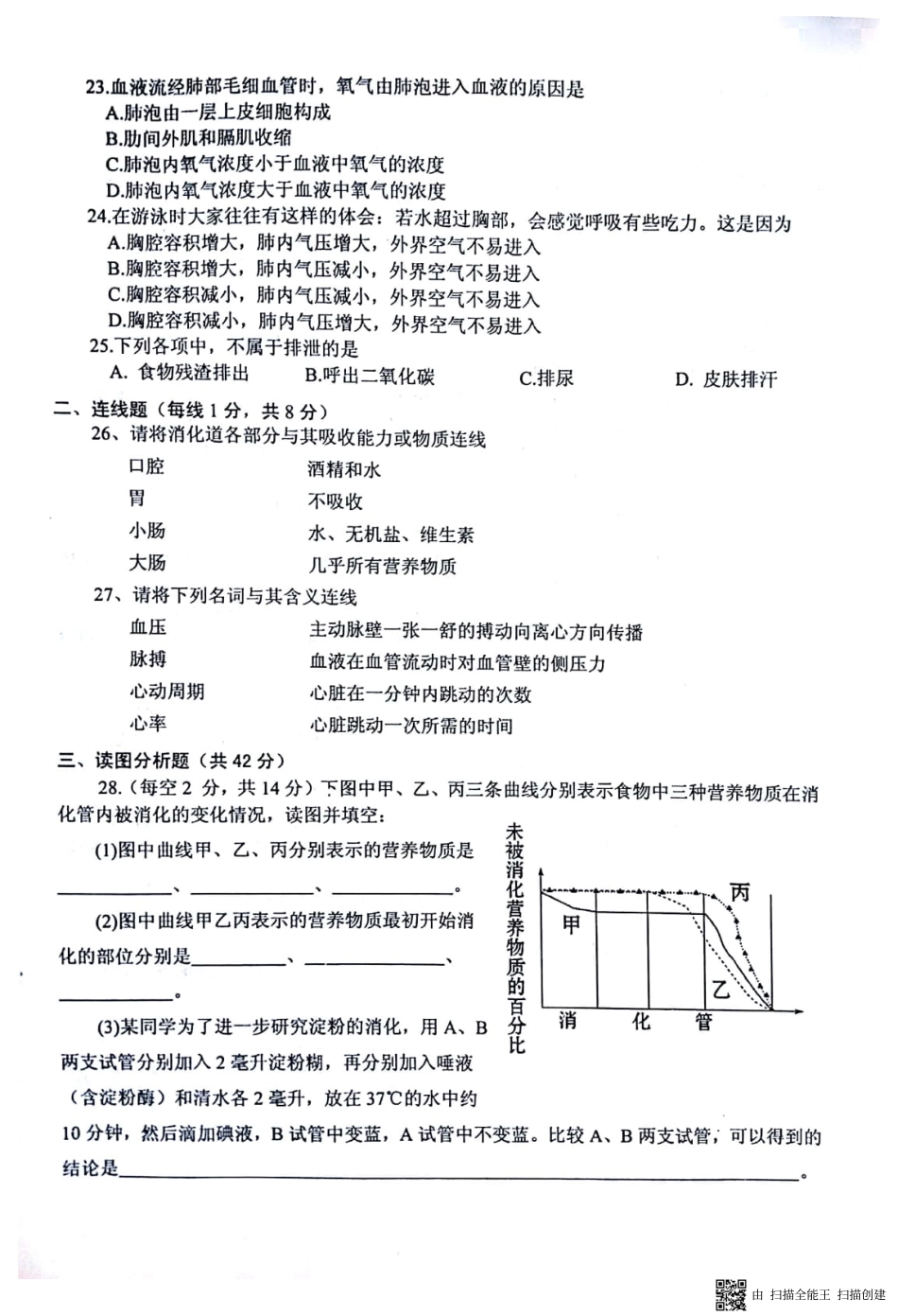 安徽省淮南市西部七年级生物下学期期中联考试卷(pdf) 新人教版 安徽省淮南市西部七年级生物下学期期中联考试卷(pdf) 新人教版_第3页