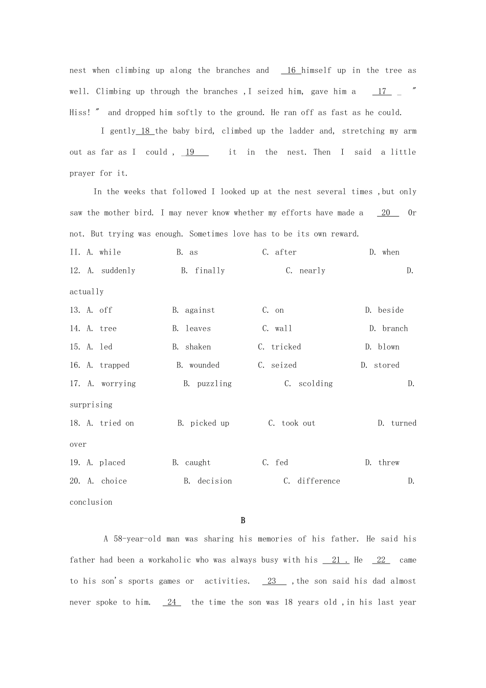 山东省潍坊市高三英语4月模拟考试新人教版(潍坊市二模，无答案)试卷_第3页