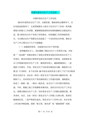 乡镇年安全生产工作总结【可编辑版】