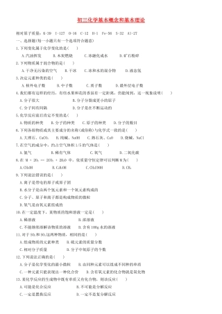 九年级化学专项训练 基本概念和基本理论试卷