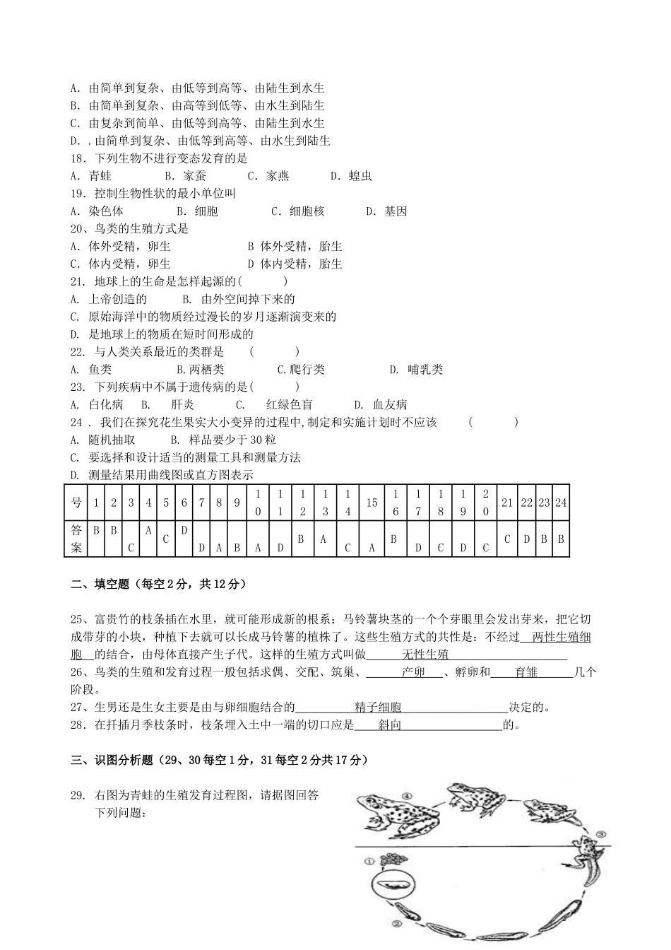 四川省自贡市富顺县春八年级生物第一学月学情检查试卷 人教新课标版试卷_第2页
