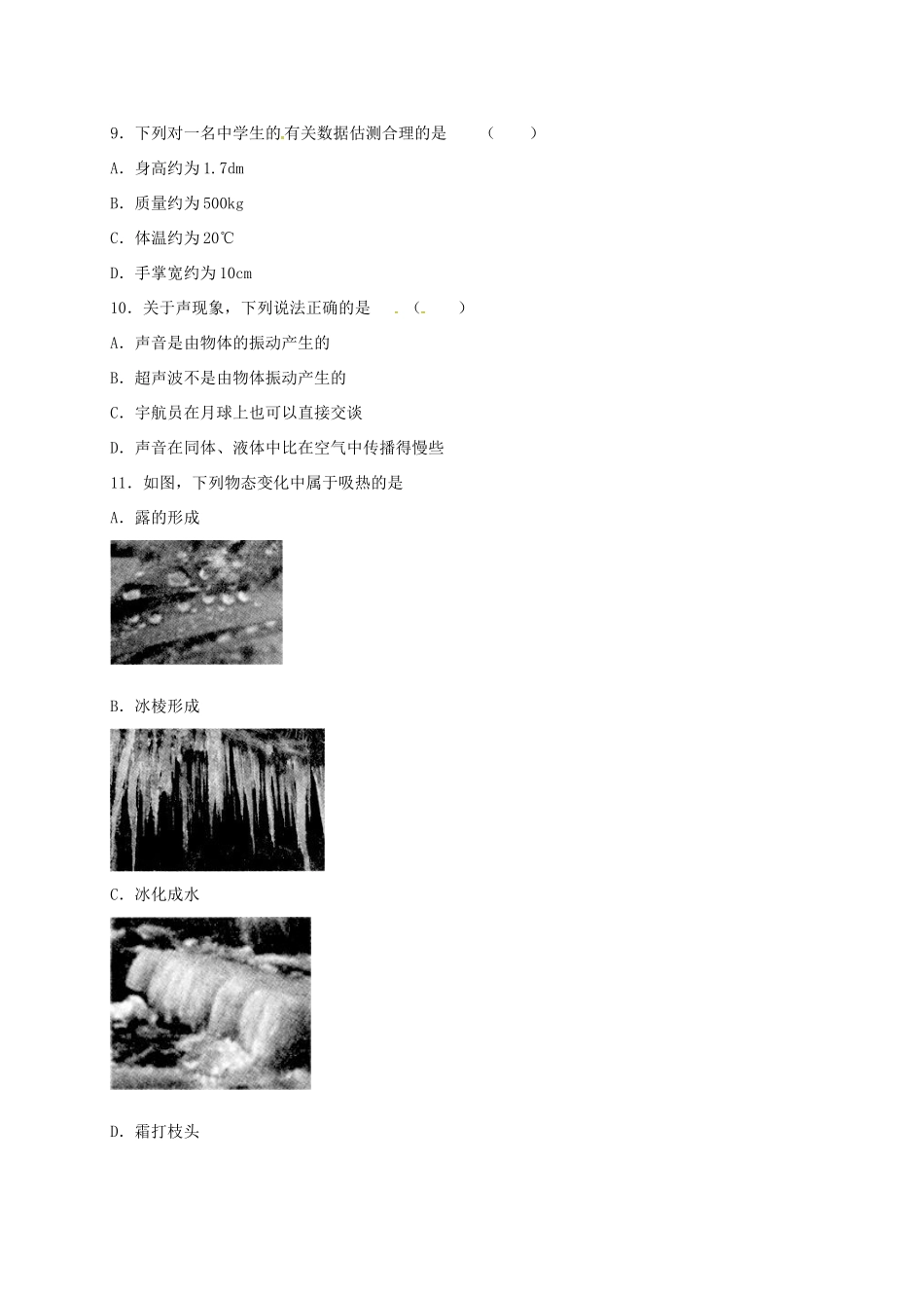 安徽省桐城市 八年级物理上学期期末考试试卷_第3页