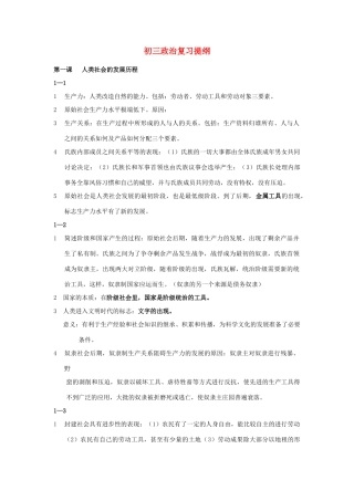 九年级政治 复习提纲试卷