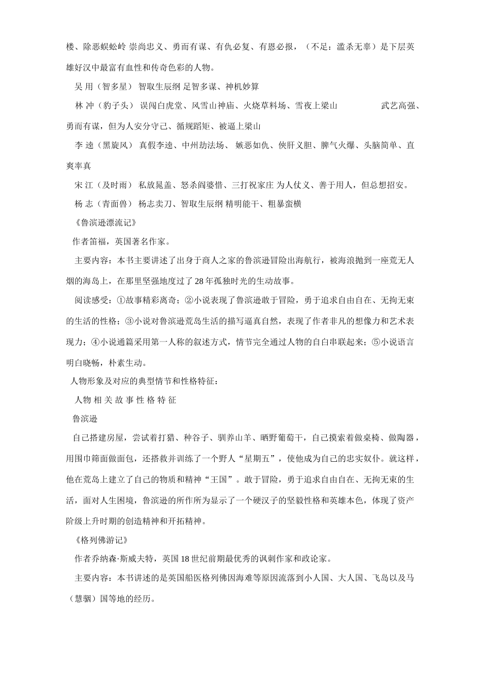 中考语文课外文学名著阅读复习梳理试卷_第2页
