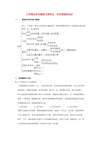 九年级化学专题复习资料五  有关溶液的知识试卷
