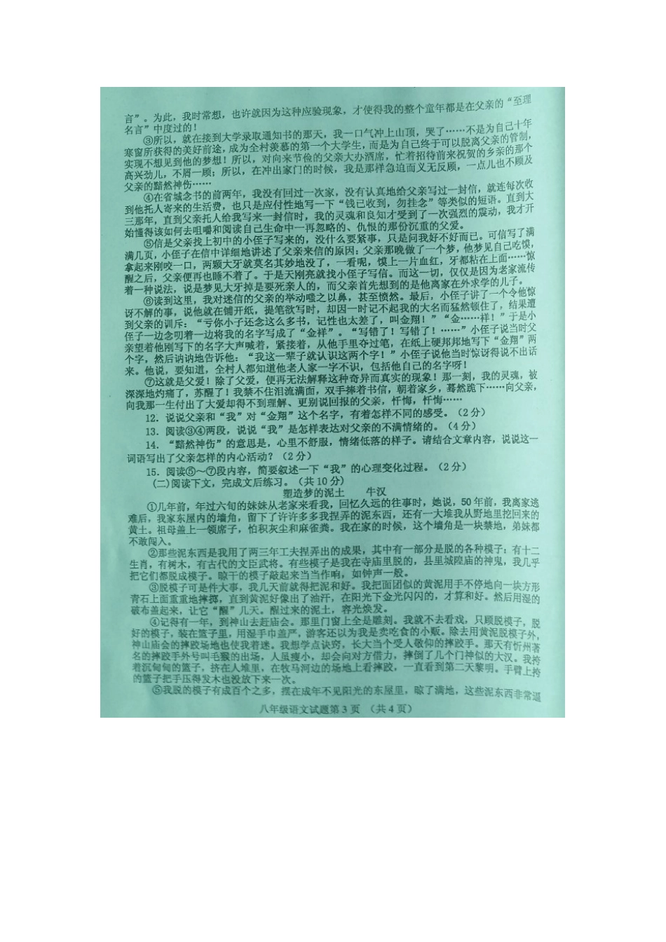 山东省胶州市 八年级语文下学期期中试卷(扫描版，无答案) 新人教版试卷_第3页