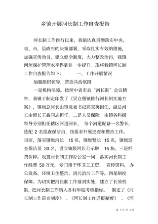 乡镇开展河长制工作自查报告