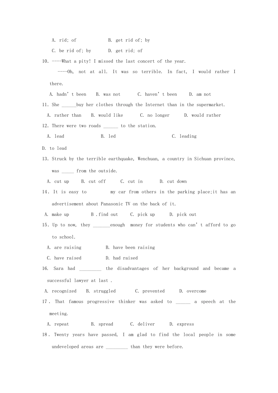 内蒙古丰镇一中高二英语上学期期中试题(无答案)新人教版 试题_第2页