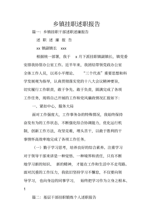 乡镇挂职述职报告