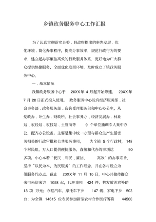 乡镇政务服务中心工作汇报