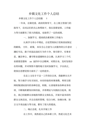 乡镇文化工作个人总结