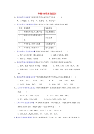 决胜中考化学压轴题揭秘 专题08 物质的鉴别(中考题，无答案) 试题