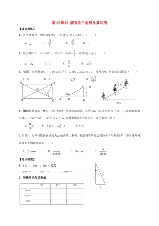 山东省武城县四女寺镇中考数学复习 第22课时 解直角三角形及其应用试卷
