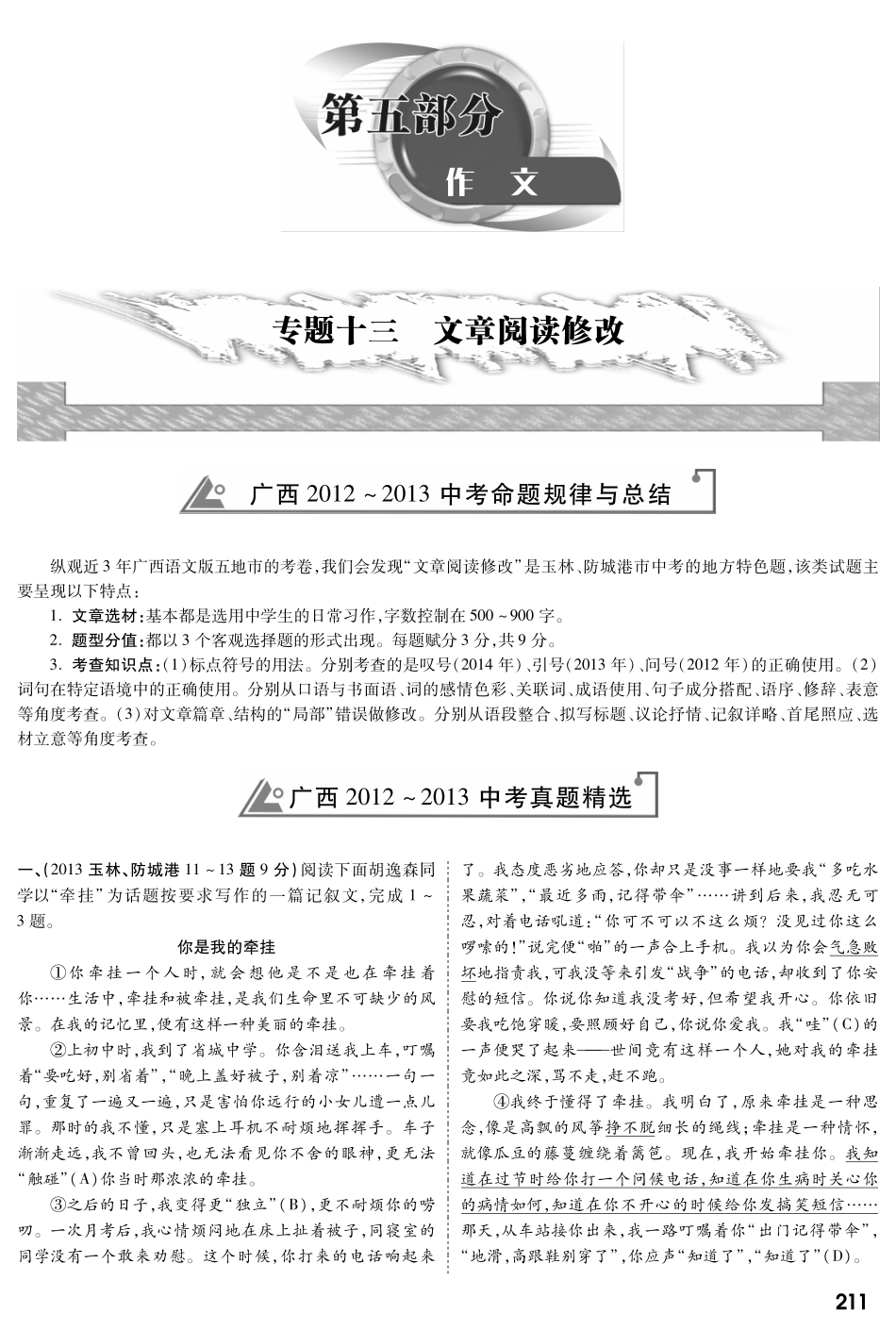 中考语文专题复习 第五部分 专题十三 文章阅读修改(pdf) 语文版试卷_第1页