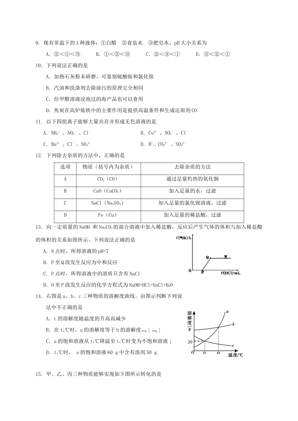 九年级化学3月月考试卷_第2页