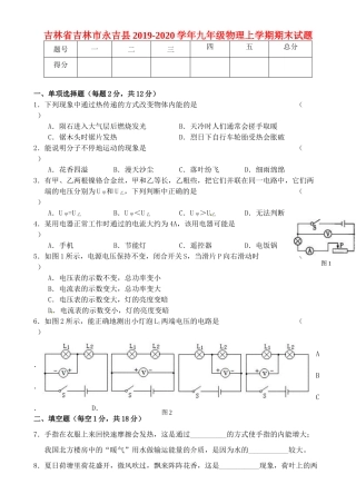 吉林省吉林市永吉县九年级物理上学期期末试卷